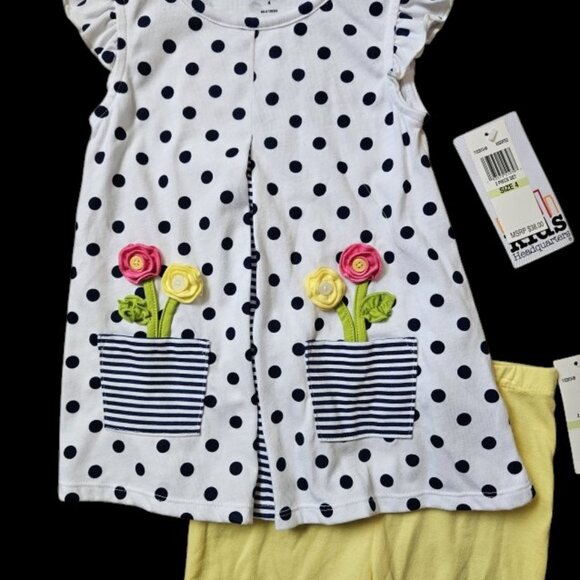 NWT Yellow Blue Polka Dot KIDS HEADQUARTERS Pant Set Girls Size 4 * - Picture 3 of 4